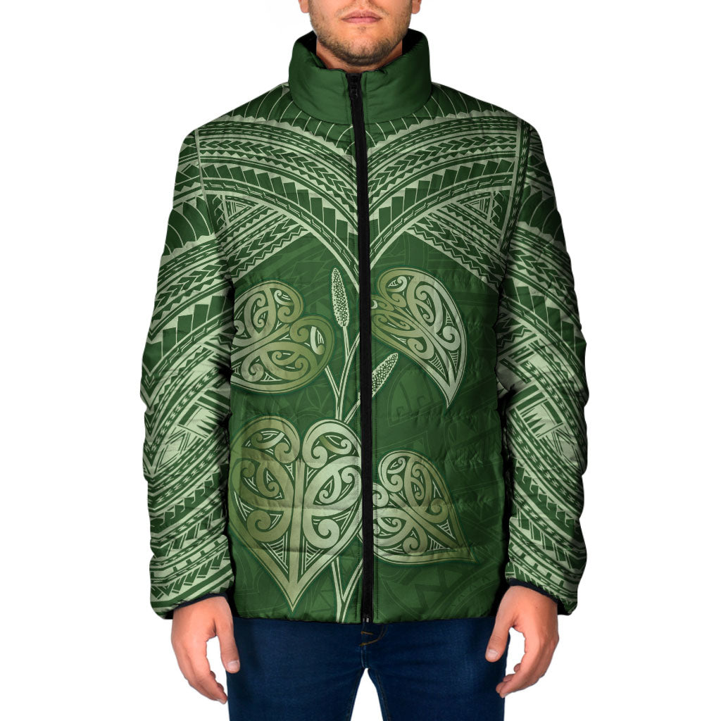 Green New Zealand Kawakawa Maori Ngaru Padded Jacket LT14 Men Green - Polynesian Pride
