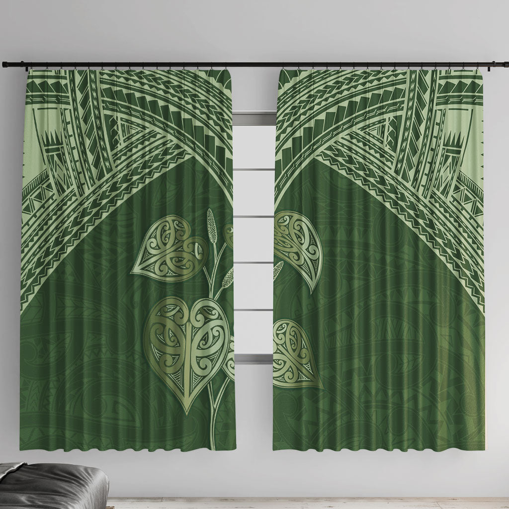 Green New Zealand Kawakawa Maori Ngaru Window Curtain LT14 With Hooks Green - Polynesian Pride