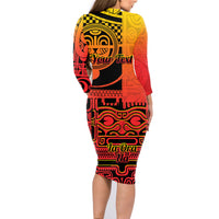 Personalised Ia Ora Na Marquesas Islands Family Matching Long Sleeve Bodycon Dress and Hawaiian Shirt Mata Tiki Marquesan Tattoo LT14 - Polynesian Pride