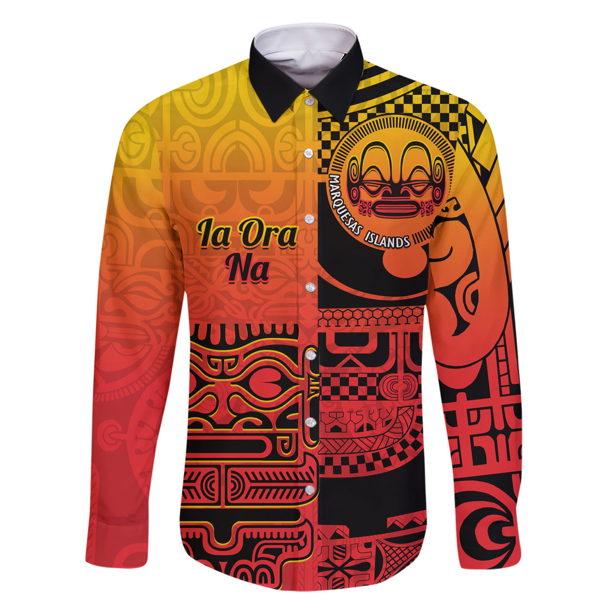 Personalised Ia Ora Na Marquesas Islands Family Matching Short Sleeve Bodycon Dress and Hawaiian Shirt Mata Tiki Marquesan Tattoo LT14 Dad's Shirt - Long Sleeve Red - Polynesian Pride