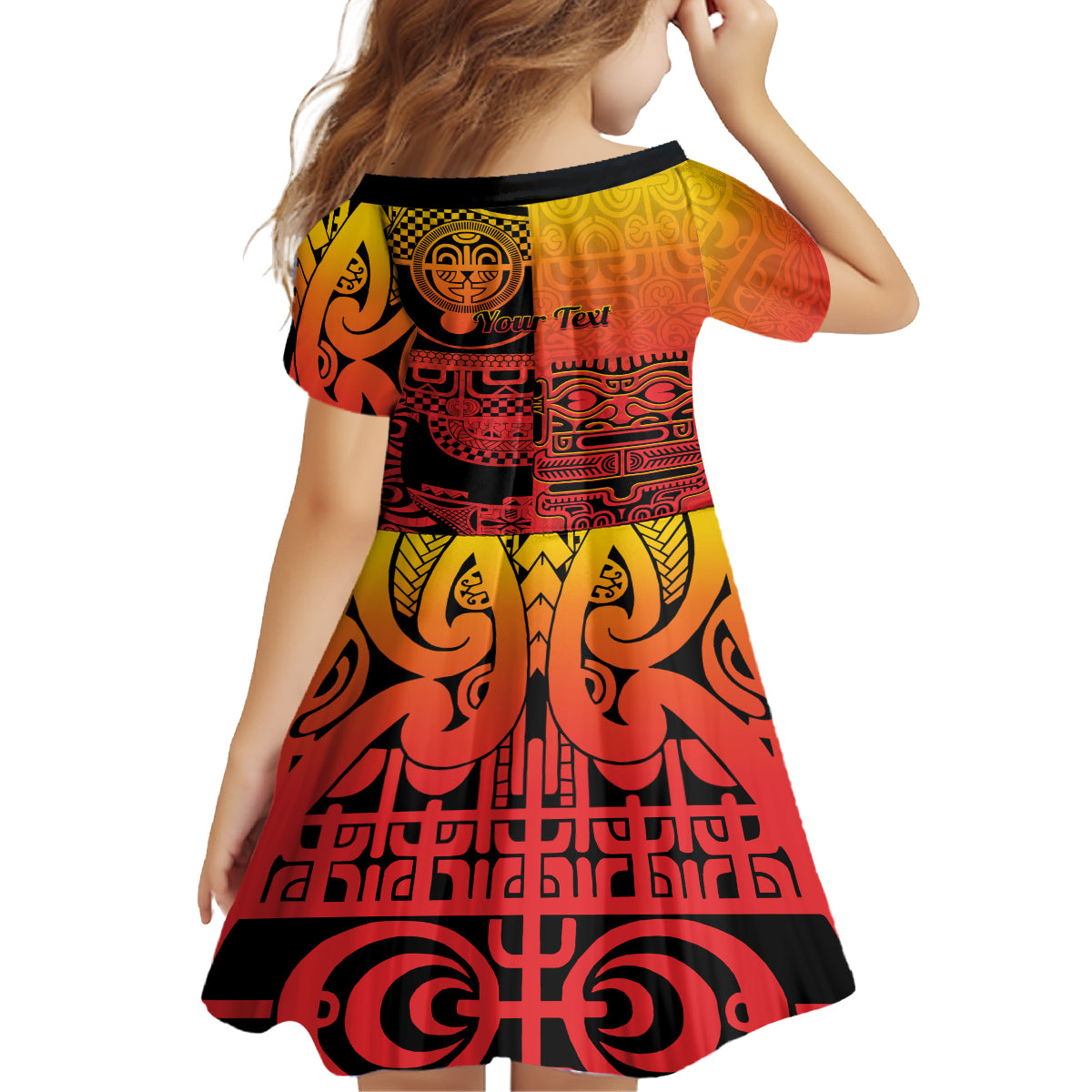 Personalised Ia Ora Na Marquesas Islands Kid Short Sleeve Dress Mata Tiki Marquesan Tattoo LT14 - Polynesian Pride