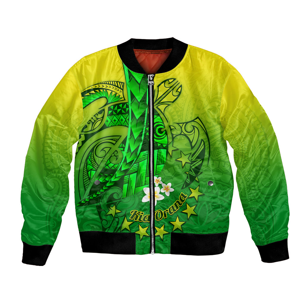 Kia Orana Cook Islands Bomber Jacket Kuki Airani Tattoo Pattern With Sea Turtle LT14 Unisex Green - Polynesian Pride