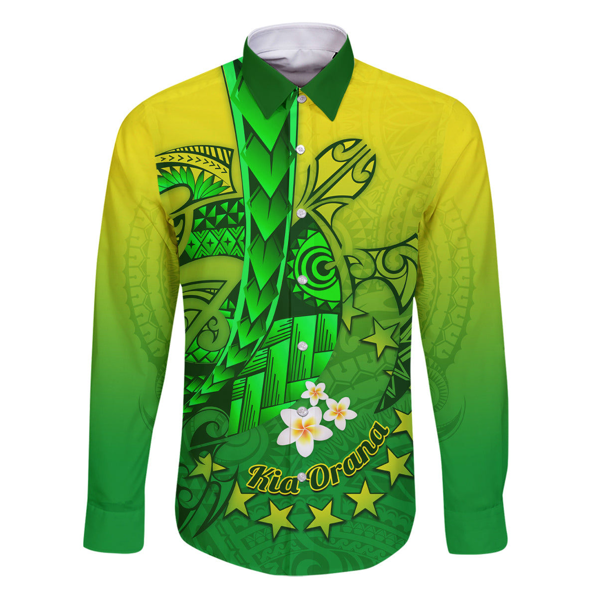 Kia Orana Cook Islands Family Matching Tank Maxi Dress and Hawaiian Shirt Kuki Airani Tattoo Pattern With Sea Turtle LT14 Dad's Shirt - Long Sleeve Green - Polynesian Pride