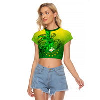 Kia Orana Cook Islands Raglan Cropped T Shirt Kuki Airani Tattoo Pattern With Sea Turtle LT14 Female Green - Polynesian Pride