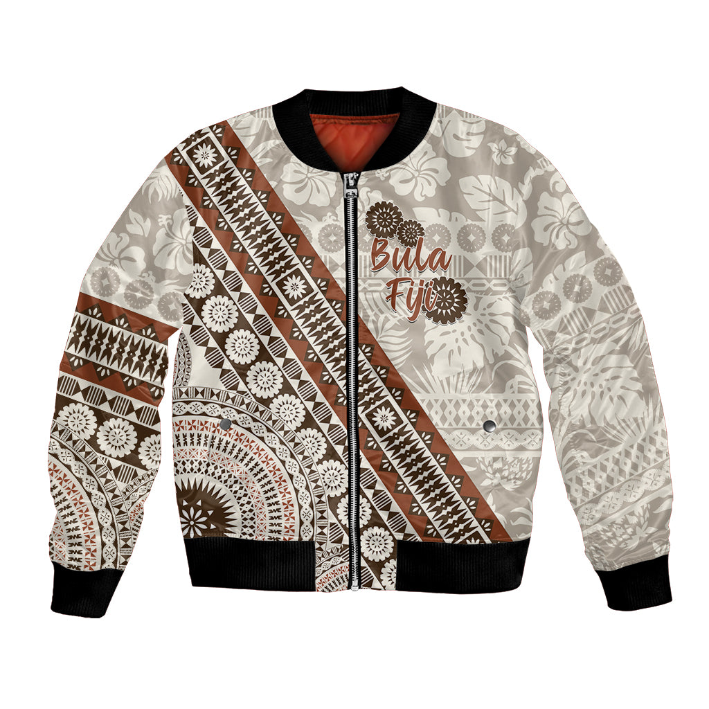 Bula Fiji Bomber Jacket Fijian Masi Tapa Cloth Vintage Vibes LT14 Unisex Beige - Polynesian Pride