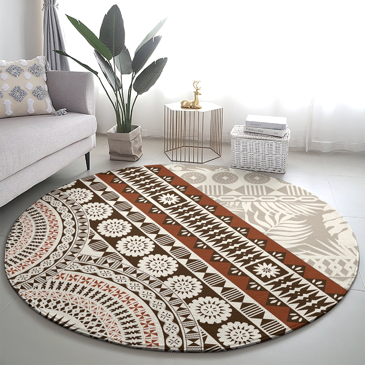 Bula Fiji Round Carpet Fijian Masi Tapa Cloth Vintage Vibes LT14 - Polynesian Pride