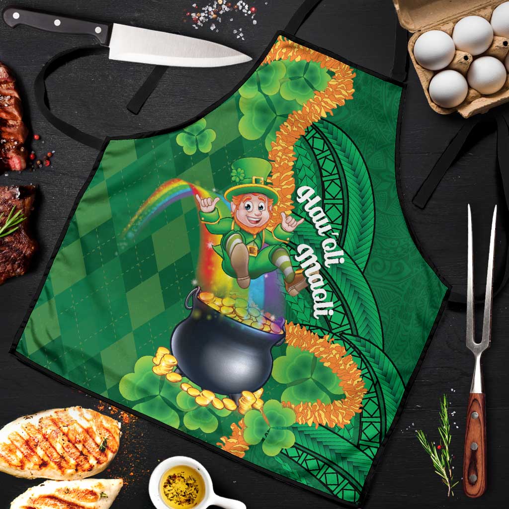 St Patrick's Day Hawaii Apron Hauoli Maoli Funny Shaka Leprechaun