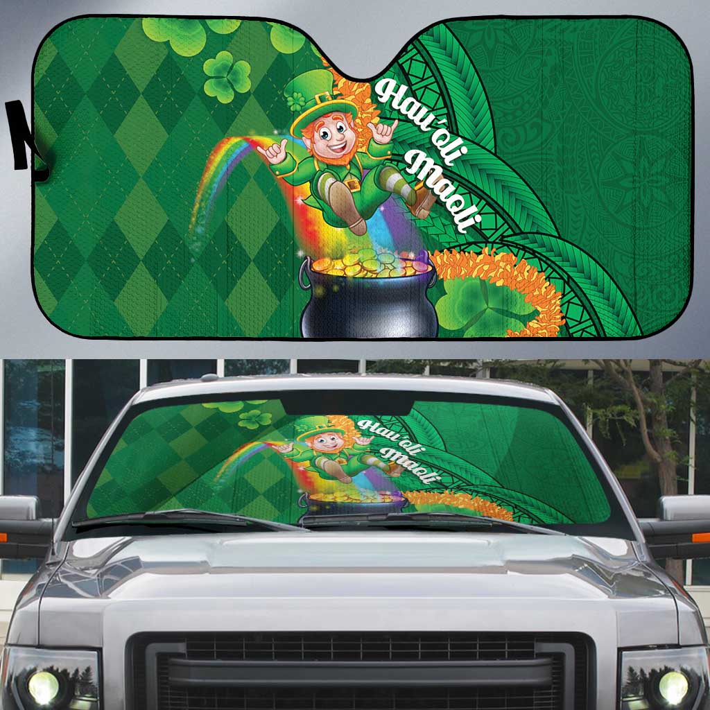St Patrick's Day Hawaii Auto Sun Shade Hauoli Maoli Funny Shaka Leprechaun LT14 Green - Polynesian Pride