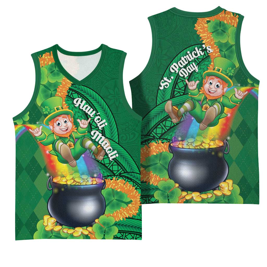 St Patrick's Day Hawaii Basketball Jersey Hauoli Maoli Funny Shaka Leprechaun