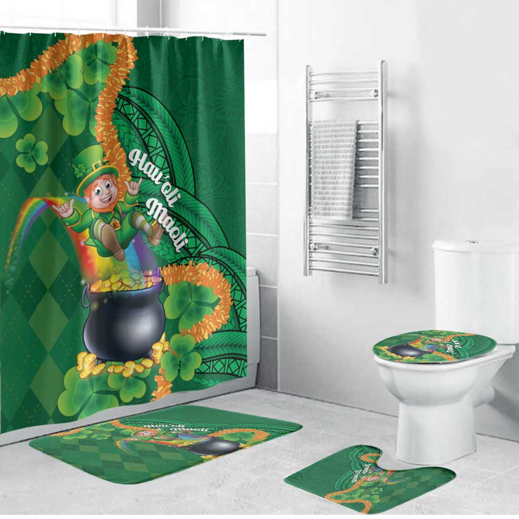 St Patrick's Day Hawaii Bathroom Set Hauoli Maoli Funny Shaka Leprechaun LT14 Bathroom Set (4 pcs) Green - Polynesian Pride