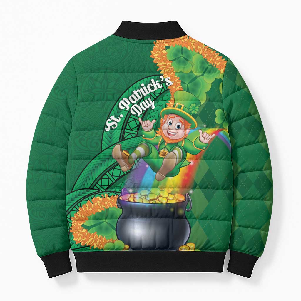 St Patrick's Day Hawaii Bomber Puffer Jacket Hauoli Maoli Funny Shaka Leprechaun