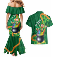 St Patrick's Day Hawaii Couples Matching Mermaid Dress and Hawaiian Shirt Hauoli Maoli Funny Shaka Leprechaun