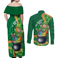 St Patrick's Day Hawaii Couples Matching Off Shoulder Maxi Dress and Long Sleeve Button Shirt Hauoli Maoli Funny Shaka Leprechaun