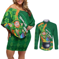 St Patrick's Day Hawaii Couples Matching Off Shoulder Short Dress and Long Sleeve Button Shirt Hauoli Maoli Funny Shaka Leprechaun