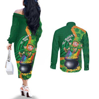 St Patrick's Day Hawaii Couples Matching Off The Shoulder Long Sleeve Dress and Long Sleeve Button Shirt Hauoli Maoli Funny Shaka Leprechaun