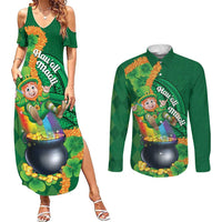 St Patrick's Day Hawaii Couples Matching Summer Maxi Dress and Long Sleeve Button Shirt Hauoli Maoli Funny Shaka Leprechaun