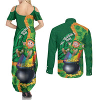 St Patrick's Day Hawaii Couples Matching Summer Maxi Dress and Long Sleeve Button Shirt Hauoli Maoli Funny Shaka Leprechaun