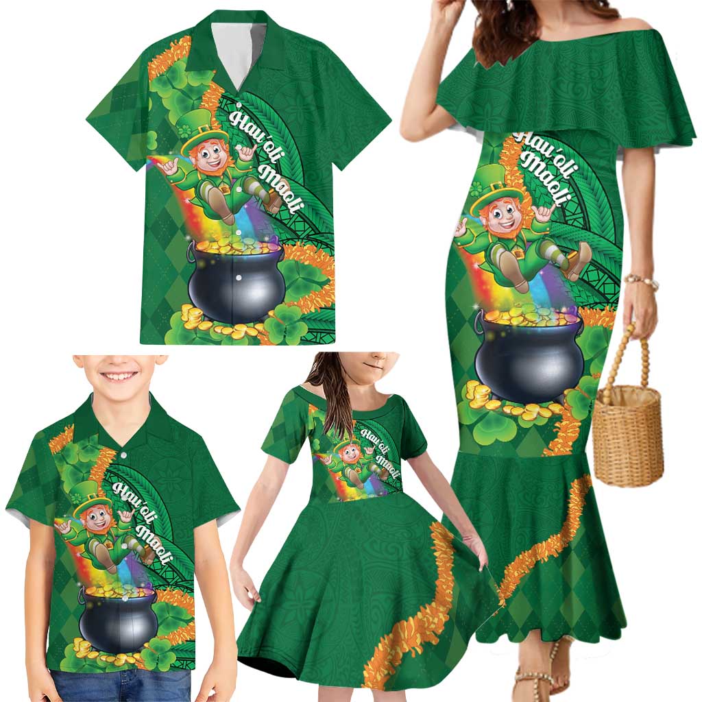 St Patrick's Day Hawaii Family Matching Mermaid Dress and Hawaiian Shirt Hauoli Maoli Funny Shaka Leprechaun