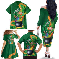 St Patrick's Day Hawaii Family Matching Off The Shoulder Long Sleeve Dress and Hawaiian Shirt Hauoli Maoli Funny Shaka Leprechaun LT14 - Polynesian Pride