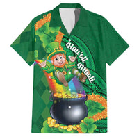 St Patrick's Day Hawaii Family Matching Off The Shoulder Long Sleeve Dress and Hawaiian Shirt Hauoli Maoli Funny Shaka Leprechaun LT14 Dad's Shirt - Short Sleeve Green - Polynesian Pride
