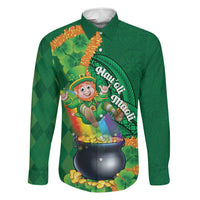 St Patrick's Day Hawaii Family Matching Off The Shoulder Long Sleeve Dress and Hawaiian Shirt Hauoli Maoli Funny Shaka Leprechaun LT14 Dad's Shirt - Long Sleeve Green - Polynesian Pride