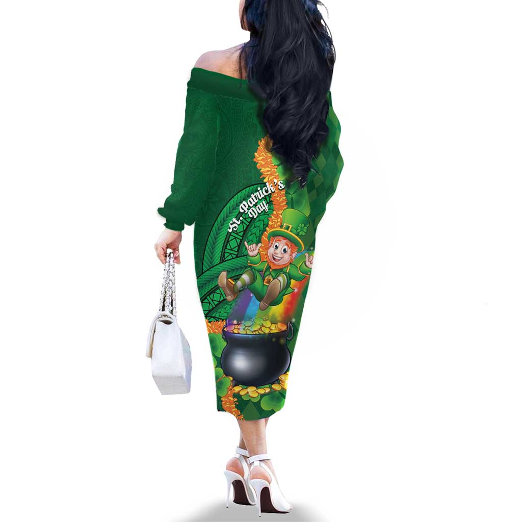 St Patrick's Day Hawaii Family Matching Off The Shoulder Long Sleeve Dress and Hawaiian Shirt Hauoli Maoli Funny Shaka Leprechaun LT14 - Polynesian Pride