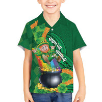 St Patrick's Day Hawaii Family Matching Off The Shoulder Long Sleeve Dress and Hawaiian Shirt Hauoli Maoli Funny Shaka Leprechaun LT14 Son's Shirt Green - Polynesian Pride