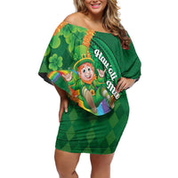 St Patrick's Day Hawaii Family Matching Off Shoulder Short Dress and Hawaiian Shirt Hauoli Maoli Funny Shaka Leprechaun