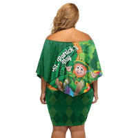St Patrick's Day Hawaii Family Matching Off Shoulder Short Dress and Hawaiian Shirt Hauoli Maoli Funny Shaka Leprechaun