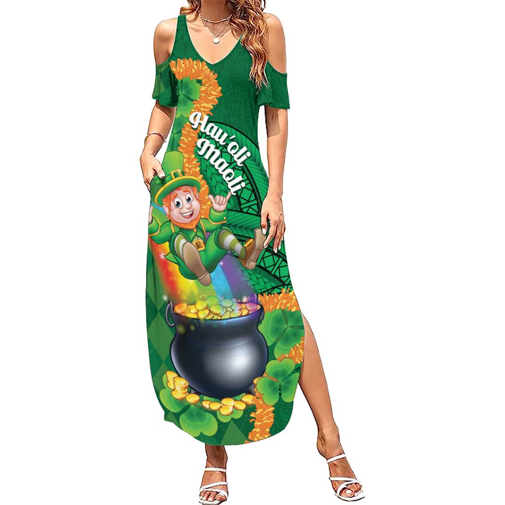 St Patrick's Day Hawaii Family Matching Summer Maxi Dress and Hawaiian Shirt Hauoli Maoli Funny Shaka Leprechaun