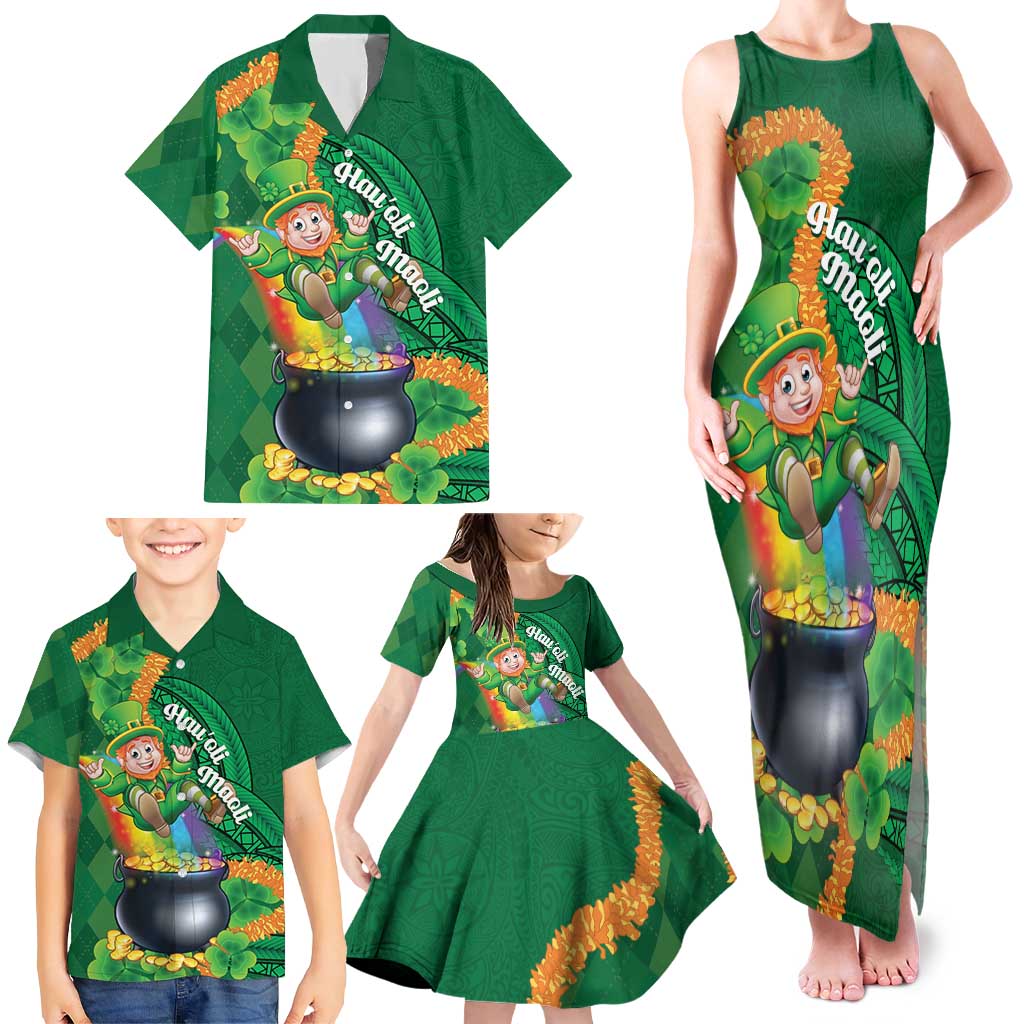 St Patrick's Day Hawaii Family Matching Tank Maxi Dress and Hawaiian Shirt Hauoli Maoli Funny Shaka Leprechaun