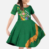 St Patrick's Day Hawaii Kid Short Sleeve Dress Hauoli Maoli Funny Shaka Leprechaun LT14 KID Green - Polynesian Pride
