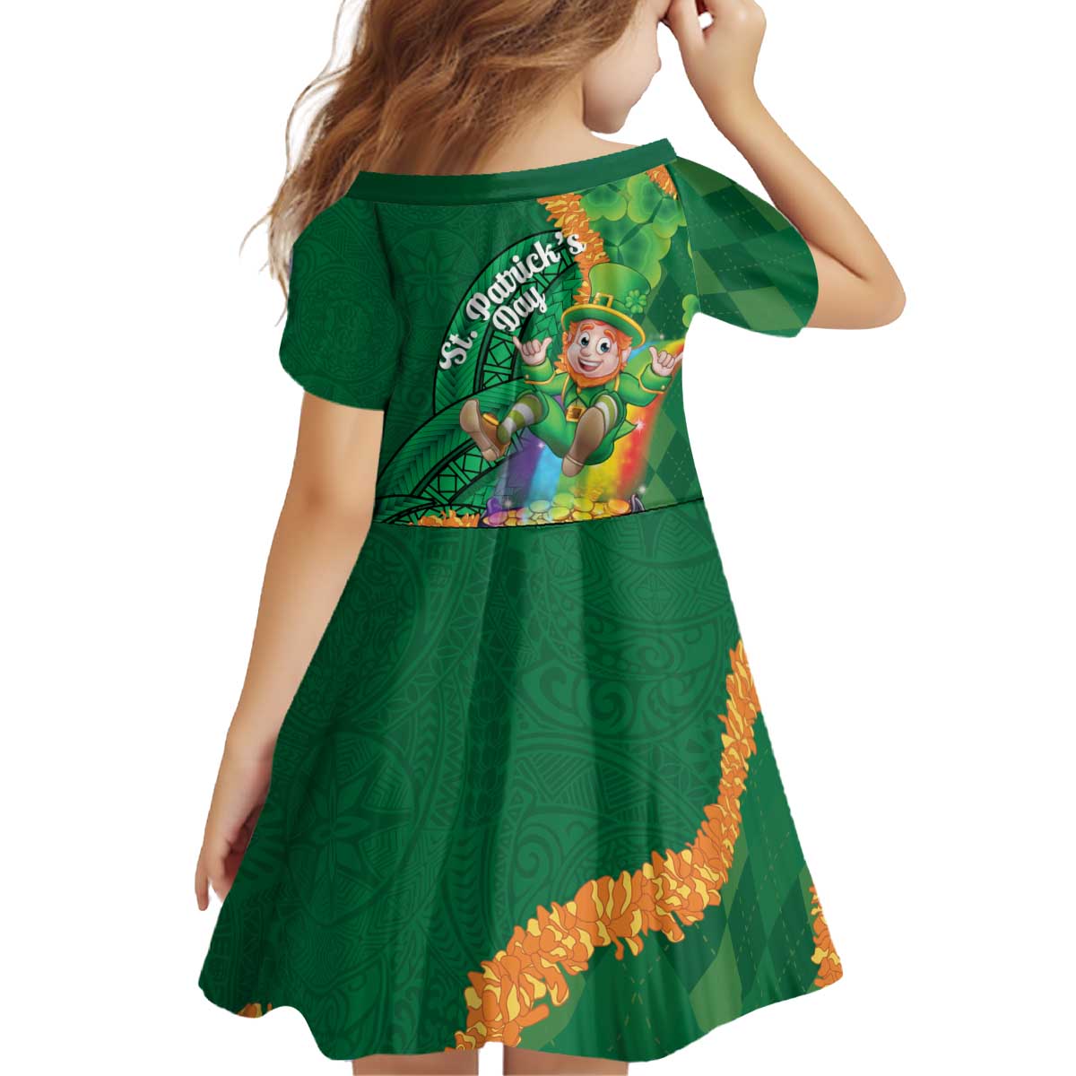 St Patrick's Day Hawaii Kid Short Sleeve Dress Hauoli Maoli Funny Shaka Leprechaun LT14 - Polynesian Pride