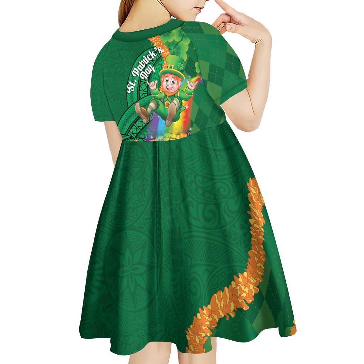 St Patrick's Day Hawaii Kid Short Sleeve Dress Hauoli Maoli Funny Shaka Leprechaun LT14 - Polynesian Pride