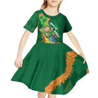 St Patrick's Day Hawaii Kid Short Sleeve Dress Hauoli Maoli Funny Shaka Leprechaun LT14 - Polynesian Pride