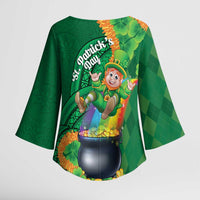 St Patrick's Day Hawaii Kimono Sleeve Blouse Hauoli Maoli Funny Shaka Leprechaun