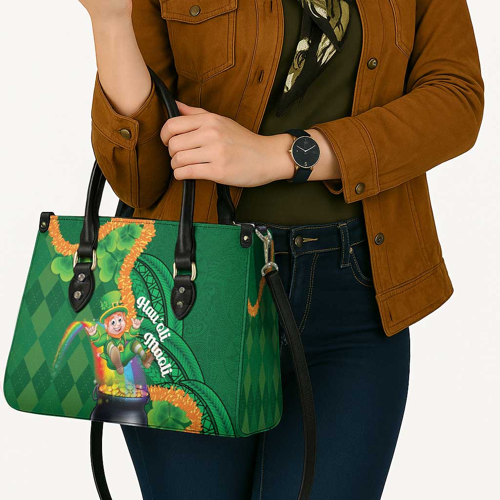 St Patrick's Day Hawaii Leather Bag Hauoli Maoli Funny Shaka Leprechaun LT14 - Polynesian Pride