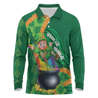 St Patrick's Day Hawaii Long Sleeve Polo Shirt Hauoli Maoli Funny Shaka Leprechaun LT14 Green - Polynesian Pride