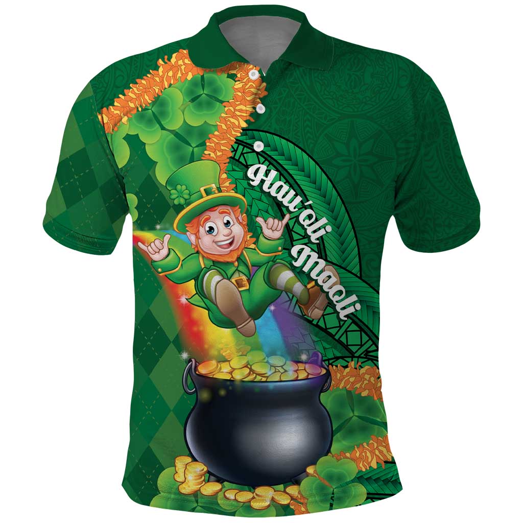 St Patrick's Day Hawaii Polo Shirt Hauoli Maoli Funny Shaka Leprechaun LT14 Green - Polynesian Pride