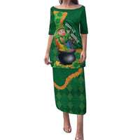 St Patrick's Day Hawaii Puletasi Hauoli Maoli Funny Shaka Leprechaun LT14 Long Dress Green - Polynesian Pride