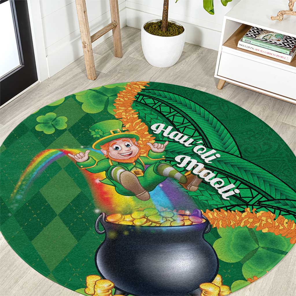 St Patrick's Day Hawaii Round Carpet Hauoli Maoli Funny Shaka Leprechaun LT14 Green - Polynesian Pride