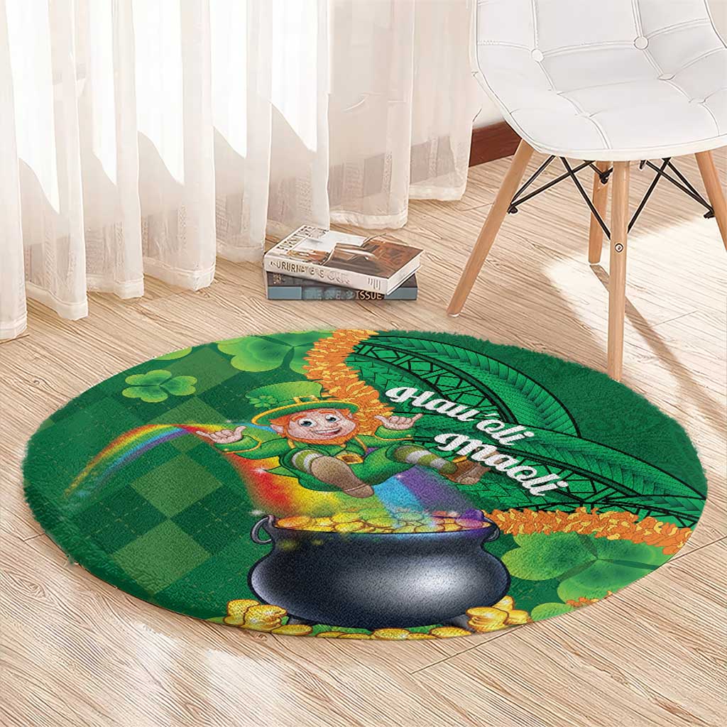 St Patrick's Day Hawaii Round Carpet Hauoli Maoli Funny Shaka Leprechaun LT14 - Polynesian Pride