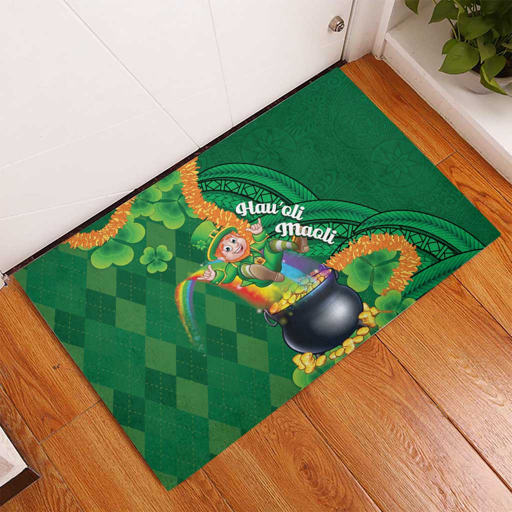 St Patrick's Day Hawaii Rubber Doormat Hauoli Maoli Funny Shaka Leprechaun