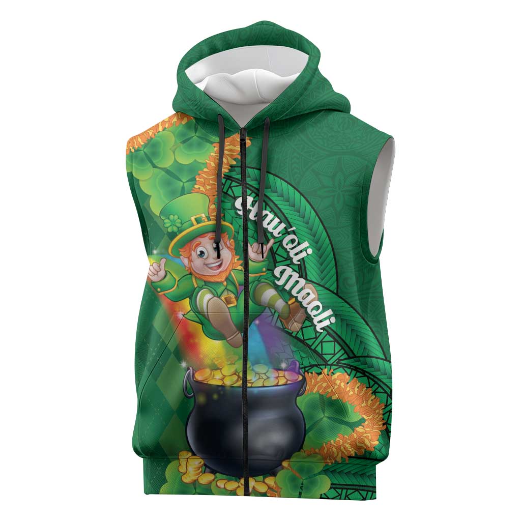 St Patrick's Day Hawaii Sleeveless Zip Hoodie Hauoli Maoli Funny Shaka Leprechaun LT14 Green - Polynesian Pride