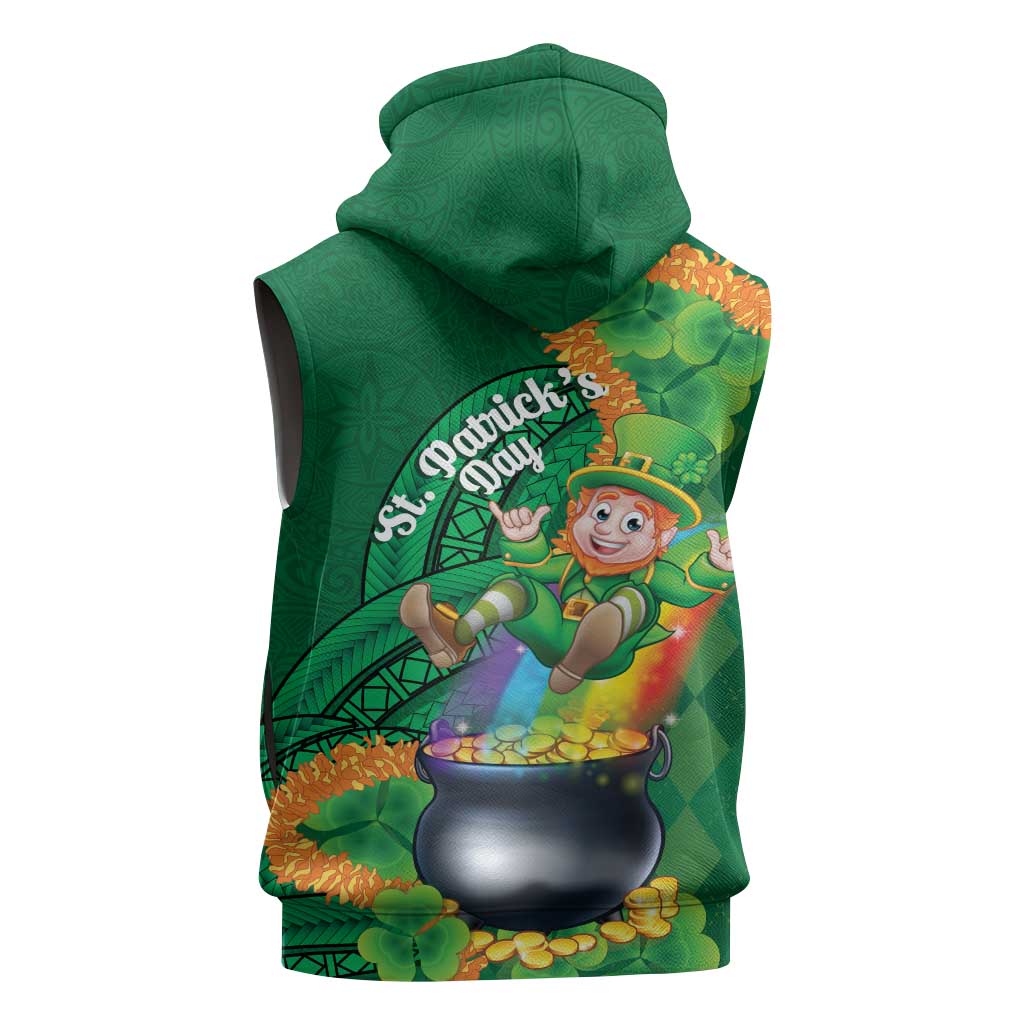 St Patrick's Day Hawaii Sleeveless Zip Hoodie Hauoli Maoli Funny Shaka Leprechaun LT14 - Polynesian Pride
