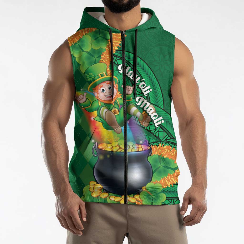 St Patrick's Day Hawaii Sleeveless Zip Hoodie Hauoli Maoli Funny Shaka Leprechaun LT14 - Polynesian Pride