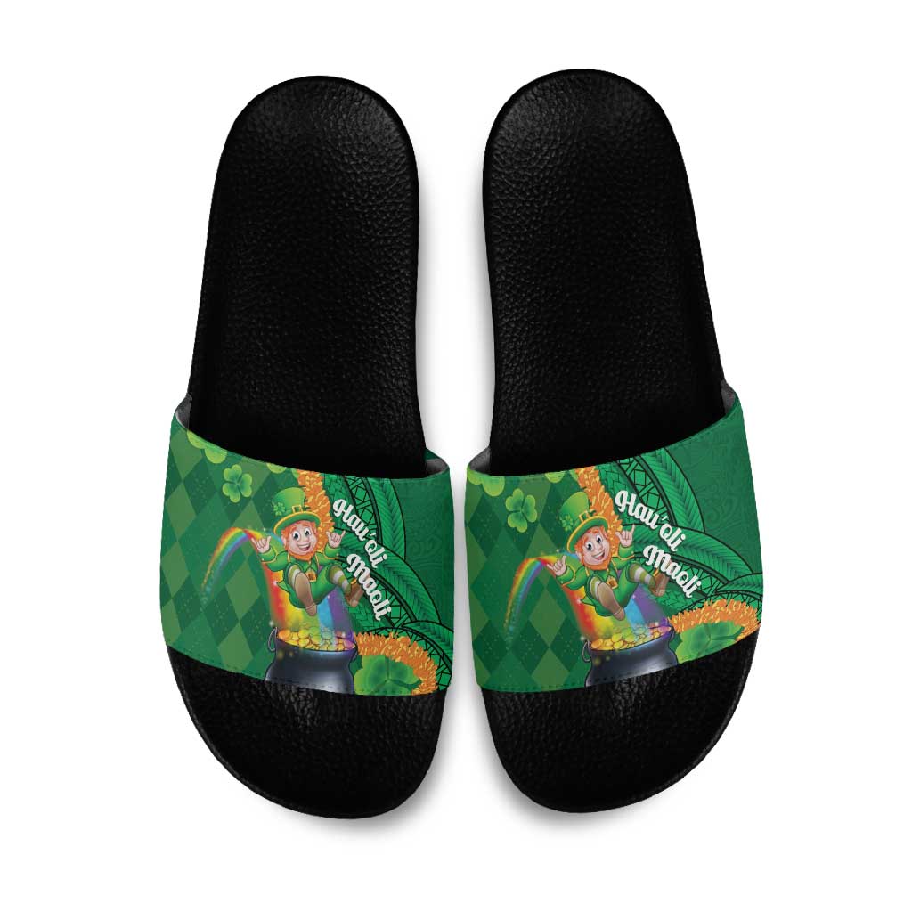 St Patrick's Day Hawaii Slide Sandals Hauoli Maoli Funny Shaka Leprechaun
