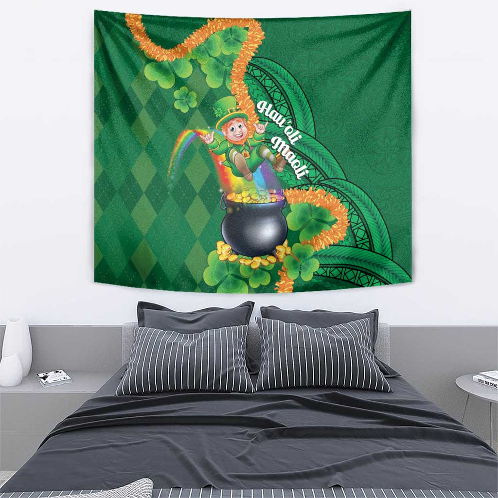 St Patrick's Day Hawaii Tapestry Hauoli Maoli Funny Shaka Leprechaun LT14 - Polynesian Pride