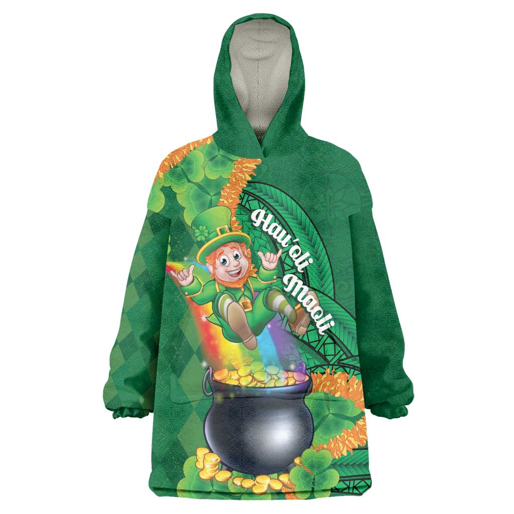 St Patrick's Day Hawaii Wearable Blanket Hoodie Hauoli Maoli Funny Shaka Leprechaun