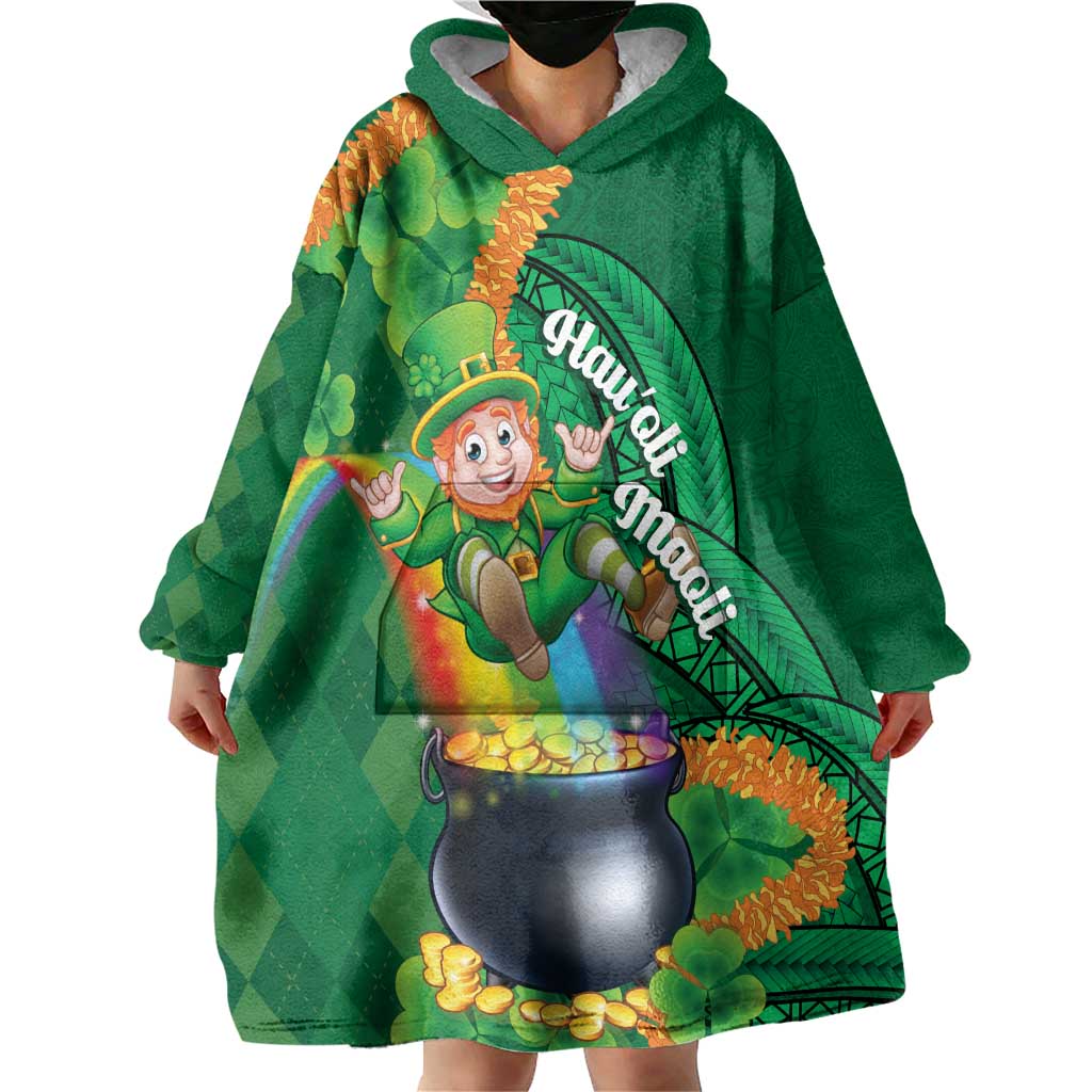 St Patrick's Day Hawaii Wearable Blanket Hoodie Hauoli Maoli Funny Shaka Leprechaun